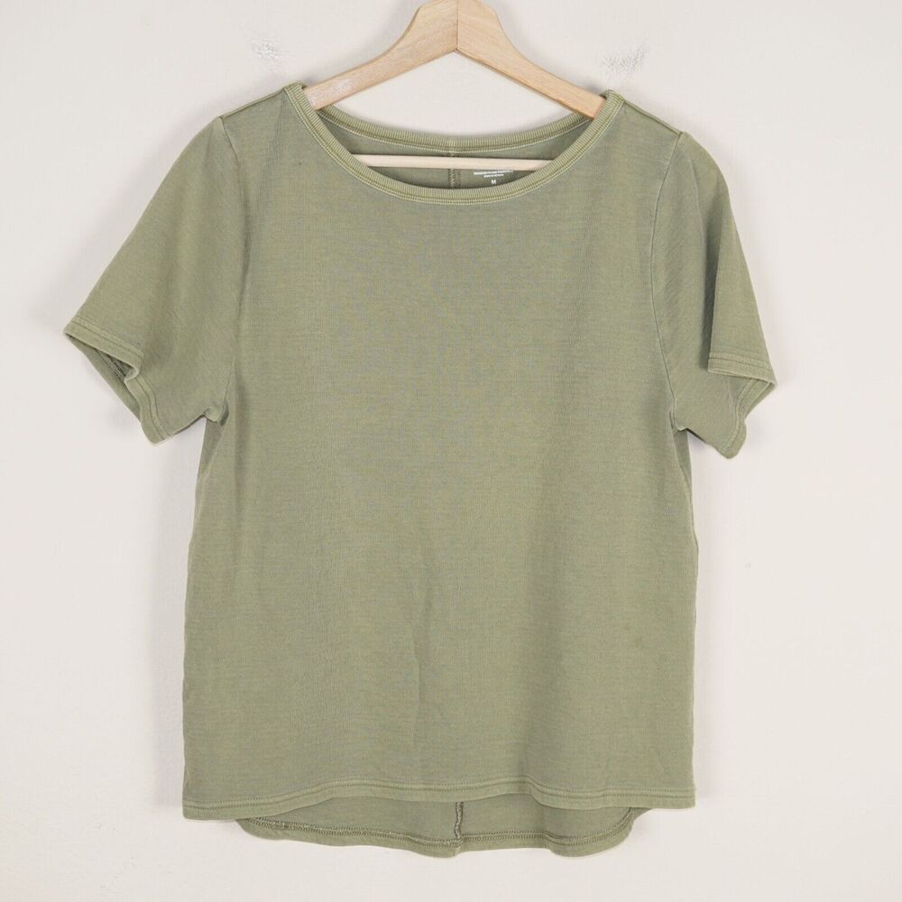 Athleta Sundown Boatneck Green Short Sleeve Tee Shirt Womens Sz M